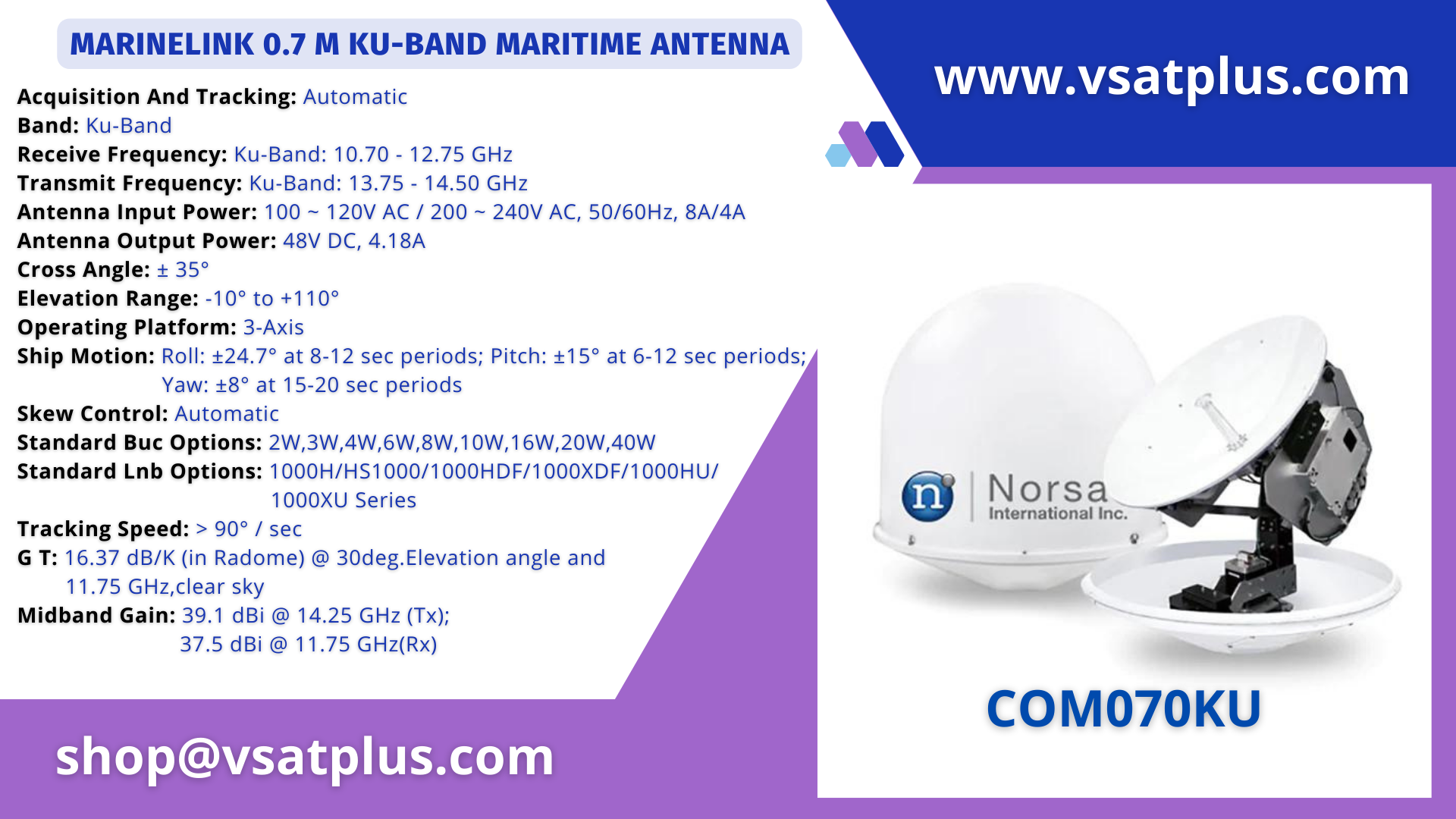 MarineLink 0.7 M Ku-Band Maritime Antenna - VSATPlus